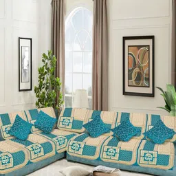 SAWNA HOMES Blue Embroidered Velvet Sofa Cover With Coushion Covers-image-71