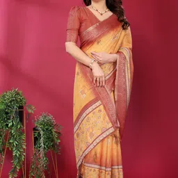 Munir Abstract Printed Zari Saree With Woven Design Border image 2