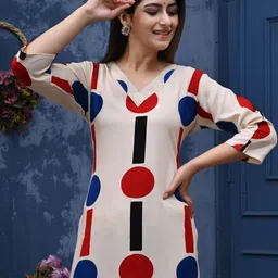 Dhibha Geometric Printed V-Neck Straight Kurta With Palazzo image 3