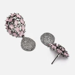 ZENEME Rhodium-Plated Teardrop Shaped Drop Earrings image 2