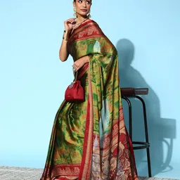 KALINI Floral Printed Art Silk Party Wear Saree image 5