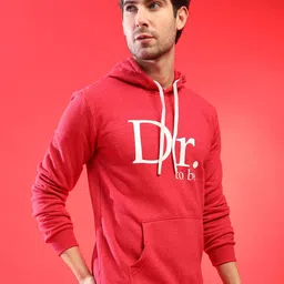 Campus Sutra Men Red Printed Hooded Sweatshirt image 3