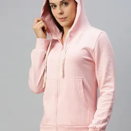 Campus Sutra Women Pink Solid Hooded Sweatshirt image 2