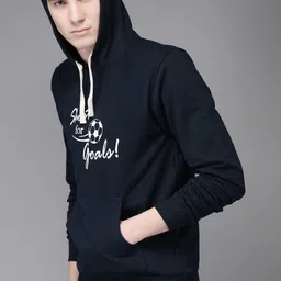 Campus Sutra Men Navy Blue Printed Hooded Sweatshirt image 2