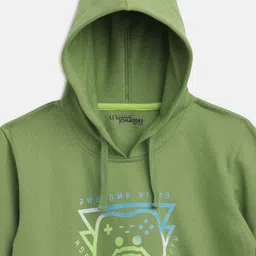 Lil Tomatoes Boys Olive Green Printed Hooded Sweatshirt image 3