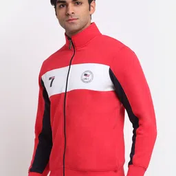 Rodamo Men Red & White Colourblocked Sweatshirt image 4