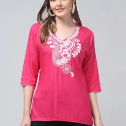 ERUDITE CLUB Ethnic Motifs Embroidered V-Neck Thread Work Thread Work Kurti-picture-20