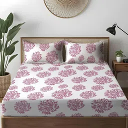 WEAVE AND DECOR White Floral 300 TC Bedsheet with 2 Pillow Covers-image-0