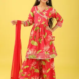 BAESD Girls Floral Printed Cotton A-Line Kurta with Palazzos & Dupatta-picture-37