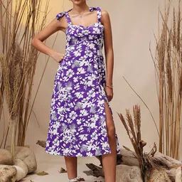 STREET 9 Floral Print Shoulder Straps Sheath Midi Dress-picture-12