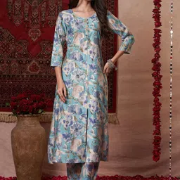 KALINI Floral Printed A-Line Kurta with Trouser-image-30