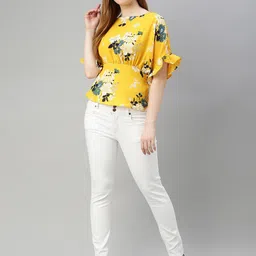 Sera Floral Print Extended Sleeves Crepe Cinched Waist Top image 5