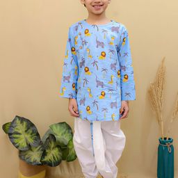 Superminis Boys Printed Pure Cotton Round Neck Straight Kurta With Dhoti Pants-picture-41