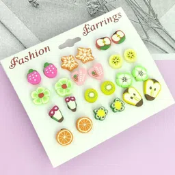 NAVJAI Set of 12 & Multi Plastic Earrings-picture-35