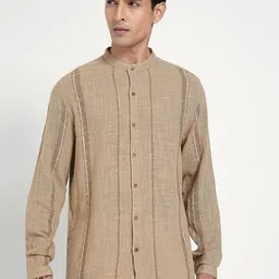 7 Alt by Pantaloons Men Relaxed Fit Textured Mandarin Collar Pure Cotton Casual Shirt-picture-17