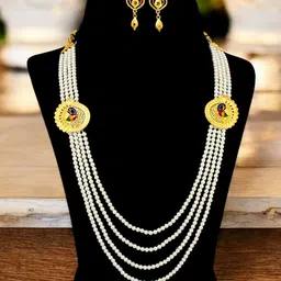 LUCKY JEWELLERY Gold Plated Meenakari Peacock Design Layered Jewellery Set image 2