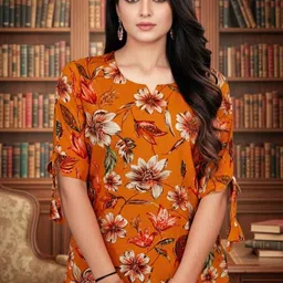 vsp creation Casual Regular Sleeves Printed Women Orange Top-picture-14