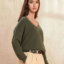 U.S. Polo Assn. Women Women V-neck Ribbed Long Sleeves Pullover Sweaters image 3