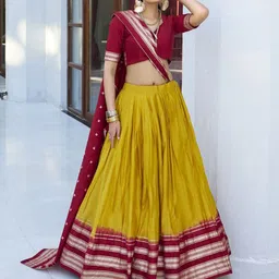 LOOKNBOOK ART Printed Ready to Wear Pure Chanderi Lehenga & Unstitched Blouse With Dupatta image 5