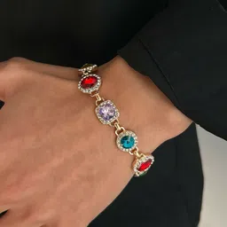 StyleCast x Revolte Men Gold-Plated Multicoloured Stone-Studded Link Bracelet-picture-21