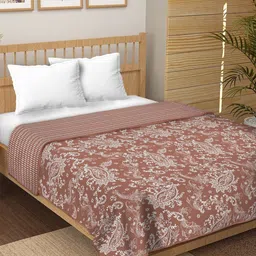 CHICERY Brown & White Floral Printed Pure Cotton AC Room 210 GSM Single Bed Dohar-image-39