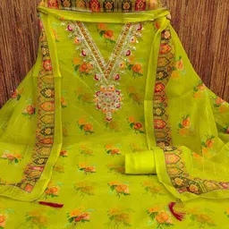 Peachmode Floral Printed Sequins And Embroidery Chanderi Silk Unstitched Dress Material-picture-27