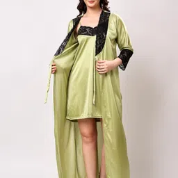 NIGHT KEYS Pack Of 4 Solid Short Sleeves Maxi Sweat Nightdress-picture-21