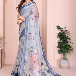 Jinal & Jinal Floral Zari Linen Blend Saree image 5
