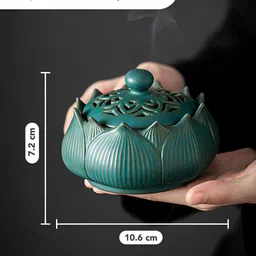 Ekhasa Green Lotus Design Ceramic Dhoop Dhani Incense Stick Holder image 3