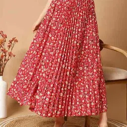 lookshine Women Floral Print Pleated A-Line Skirt image 3
