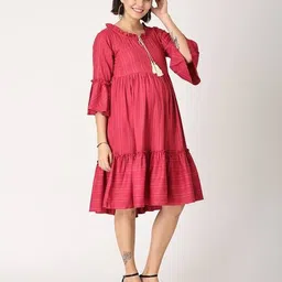 the mom store Women Striped A-Line Dress with Neck Tie-Up image 3