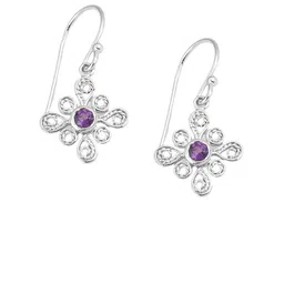 Meadows 925 Sterling Silver Amethyst Studded Circular Shaped Drop Earrings-picture-52
