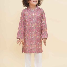 Sethukrishna Boys Floral Printed Mandarin Collar Straight Kurta With Pyjamas-picture-27