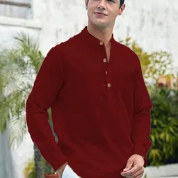 Edin Band Collar Roll-Up Sleeves Cotton Kurta-picture-12