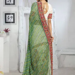RAJGRANTH Bandhani Kutchi Embroidery Pure Georgette Half and Half Bandhani Saree image 3