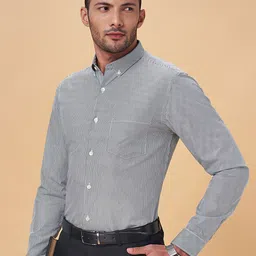 Peregrine by Pantaloons Slim Fit Button Down Collar Opaque Striped Cotton Formal Shirt-picture-13