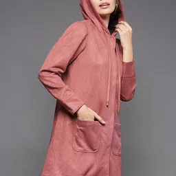 DressBerry Peach-Coloured Hooded Longline Bomber Jacket image 4