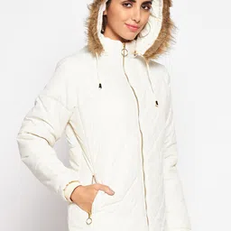 Cantabil Women White Geometric Quilted Jacket image 3
