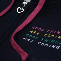 Palm Tree Girls Navy Blue Cotton Open Front Jacket with Embroidered image 3