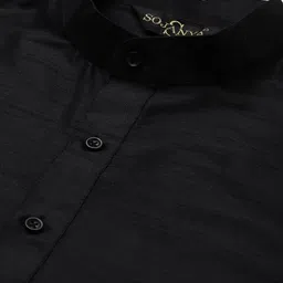 SOJANYA Men Black & Pink Kurta with Churidar & Embroidered Nehru Jacket image 2