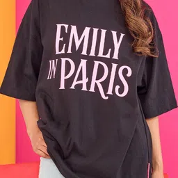 THE CLOTHING FACTORY Emily in Paris Drop-Shoulder Sleeves Cotton Oversized T-shirt image 3