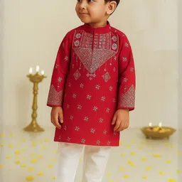NFC CREATION Boys Ethnic Motifs Printed Regular Pure Cotton Kurta with Pyjamas image 3