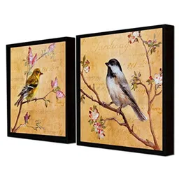 art street Birds Brown Canvas Framed Wildlife Art Print Set of 2 image 3