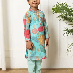 Readiprint Fashions Boys Floral Printed Regular Pure Cotton Kurta with Pyjamas image 2