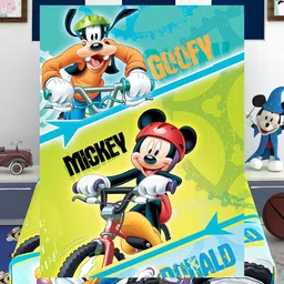 Disney Green & Yellow Cartoon Printed 180 TC King Size Bedsheet With 1 Pillow Covers image 3