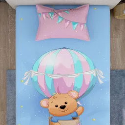 EverHOME Blue & Brown Conversational Printed 160 TC Flat Single Bedsheet & Pillow Cover image 3