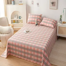 JC HOME Pink & Grey Geometric 200 TC Cotton Single Bedsheet with 1 Pillow Covers image 3