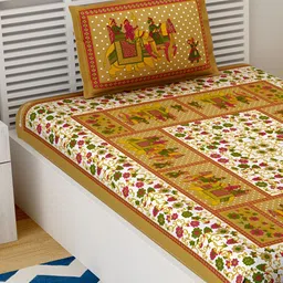 Aura Brown & Cream-Coloured Ethnic Motifs 120 TC Single Bedsheet With 2 Pillow Covers image 3
