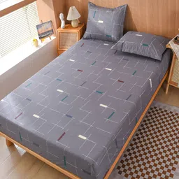 JC HOME Grey & White Printed 150 TC Single Bedsheet with 1 Pillow Covers image 3