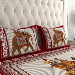 LA VERNE Maroon & White Graphic 144 TC Queen Bedsheet with 2 Pillow Covers image 3